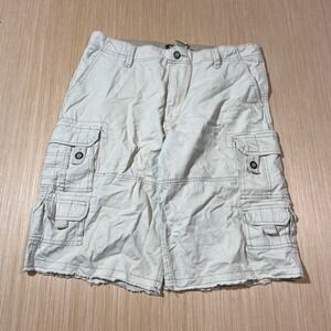 Plugg Mens Cargo Shorts Size 34 Off White Cotton Multi Pocket Frayed Hem RN